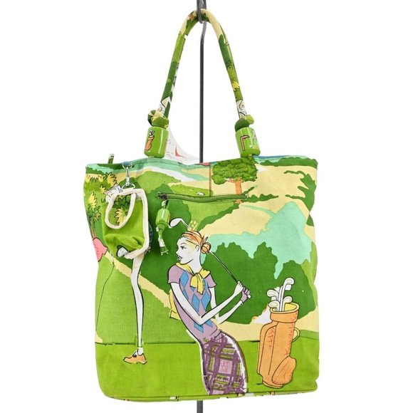 Unbranded Handbags - Vintage Dead Stock Allover Golf Scene Double Strap Zip Tote Bag Pouch Accessory